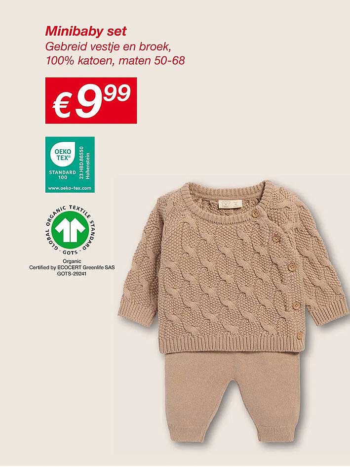 Minibaby set Gebreid vestje en broek, 100% katoen, maten 50-68