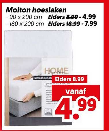 Molton hoeslaken - 90 x 200 cm - 180 x 200 cm