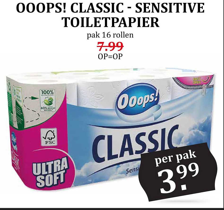 OOOPS! CLASSIC - SENSITIVE TOILETPAPIER pak 16 rollen