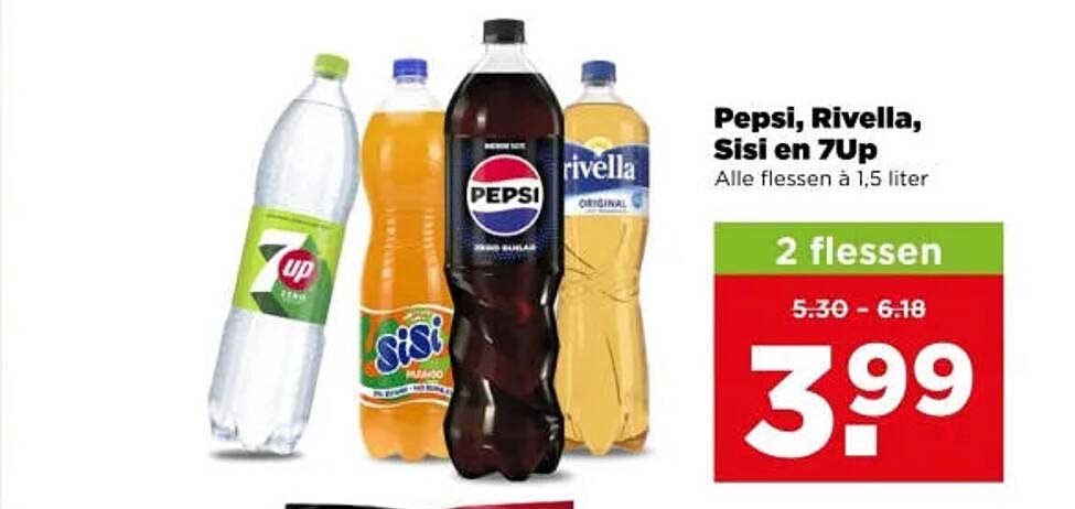Pepsi, Rivella, Sisi en 7Up Alle flessen à 1,5 liter 2 flessen
