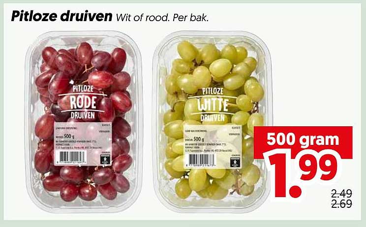 Pitloze druiven Wit of rood. Per bak.