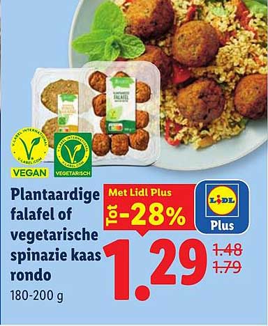 Plantaardige falafel of vegetarische spinazie kaas rondo Tot -28%