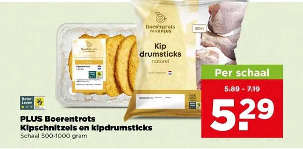 PLUS Boerrentros Kipschnitzels en kipdrumsticks