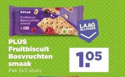 PLUS Fruitbiscuit Bosvruchten smaak Pak 5x3 stuks