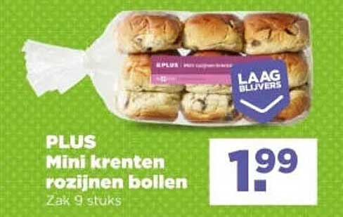PLUS Mini krenten rozijnen bollen Zak 9 stuks