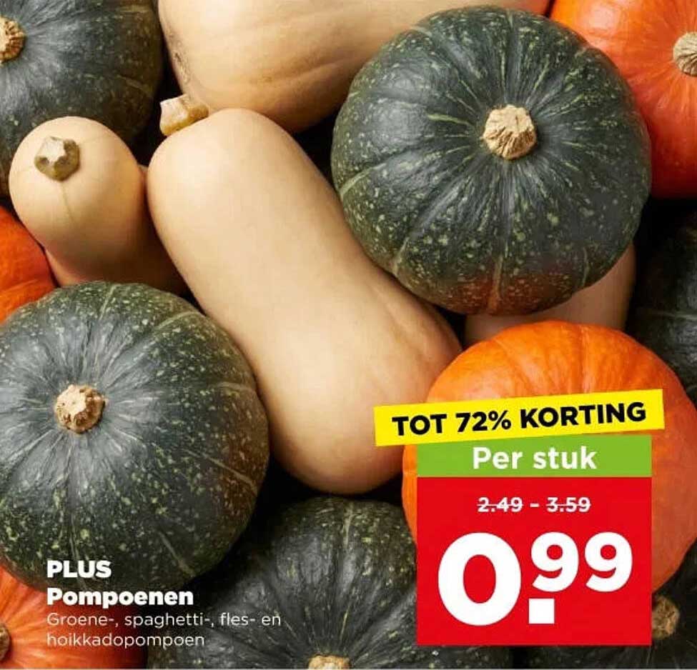 PLUS Pompoenen Groene-, spaghetti-, fles- en hokkaidopompoen TOT 72% KORTING