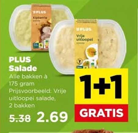 PLUS Salade Alle bakken à 175 gram 1+1 GRATIS