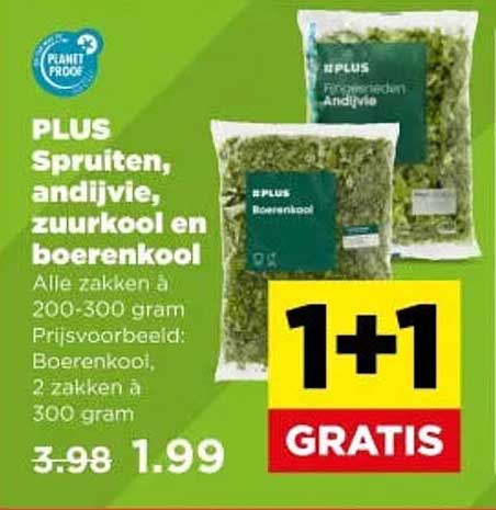 PLUS Spruiten, andijvie, zuurkool en boerenkool 1+1 GRATIS