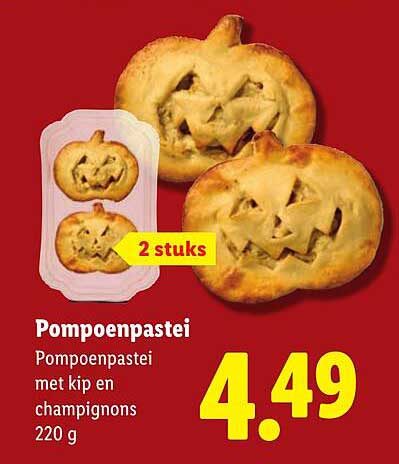 Pompoentaart / Pompoenpastei met kip en champignons 220 g 2 stuks