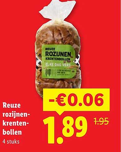 Reuze rozijnen-krenten-bollen 4 stuks