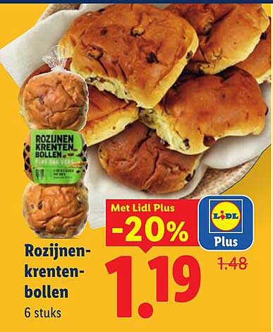 Rozijnen-krenten-bollen 6 stuks Met Lidl Plus -20%