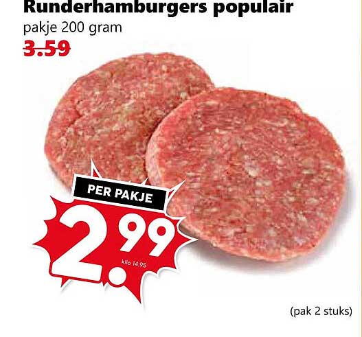 Runderhamburgers populair pakje 200 gram
