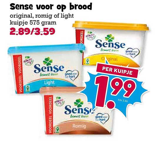 Sense voor op brood original, romig of light kuipje 575 gram