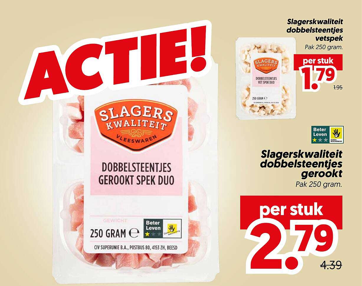 Slagerskwaliteit dobbelsteentjes vet spek 1.79
