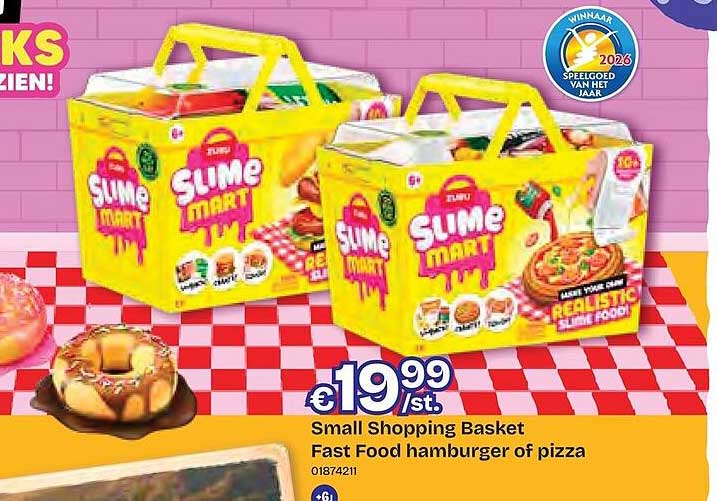 Small Shopping Basket Fast Food hamburger of pizza