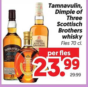 Tamnavulin. Dimple of Three Scottish Brothers whisky Fles 70 cl.