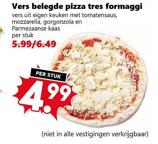 Vers belegde pizza tres formaggi