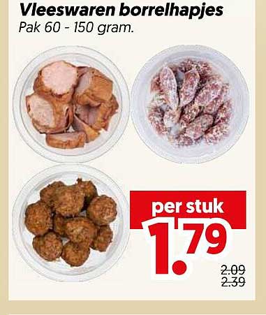 Vleeswaren borrelhapjes Pak 60 - 150 gram.
