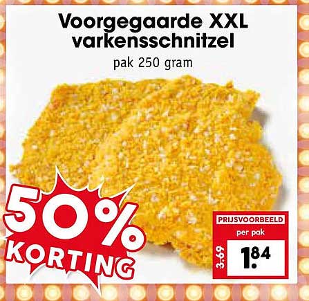 Voorgegarde XXL varkensschnitzel pak 250 gram 50% KORTING