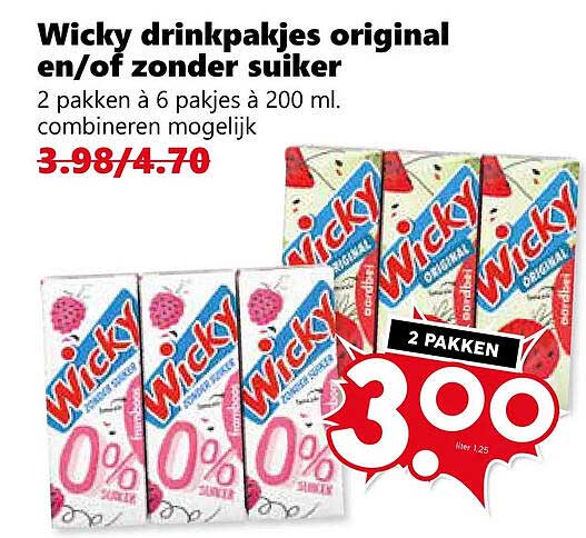 Wicky drinkpakjes original en/of zonder suiker