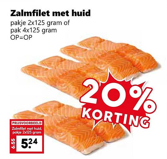 Zalmfilet met huid pakje 2x125 gram of pak 4x125 gram OP=OP 20% KORTING