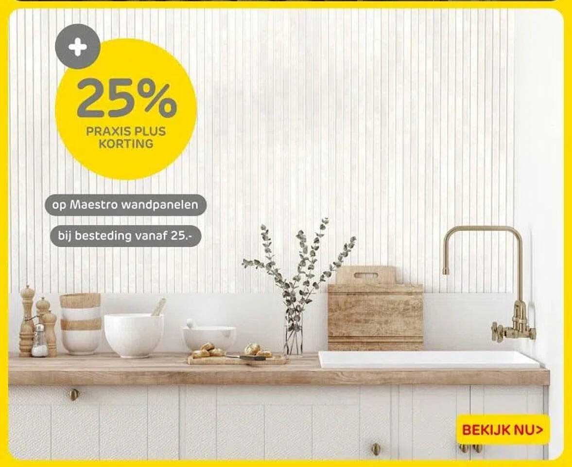 25% PRAKIS PLUS KORTING op Maestro wandpanelen bij besteding vanaf 25.-