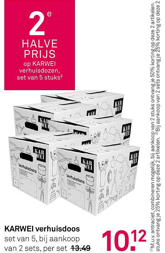 2e HALVE PRIJS op KARWEI verhuisdozen, set van 5 stuks