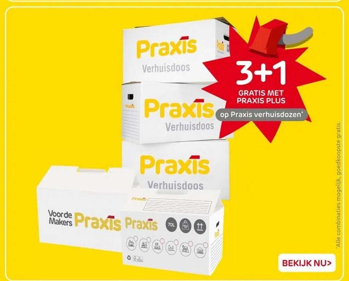 3 + 1 gratis met Praxis Plus op Praxis verhuisdozen