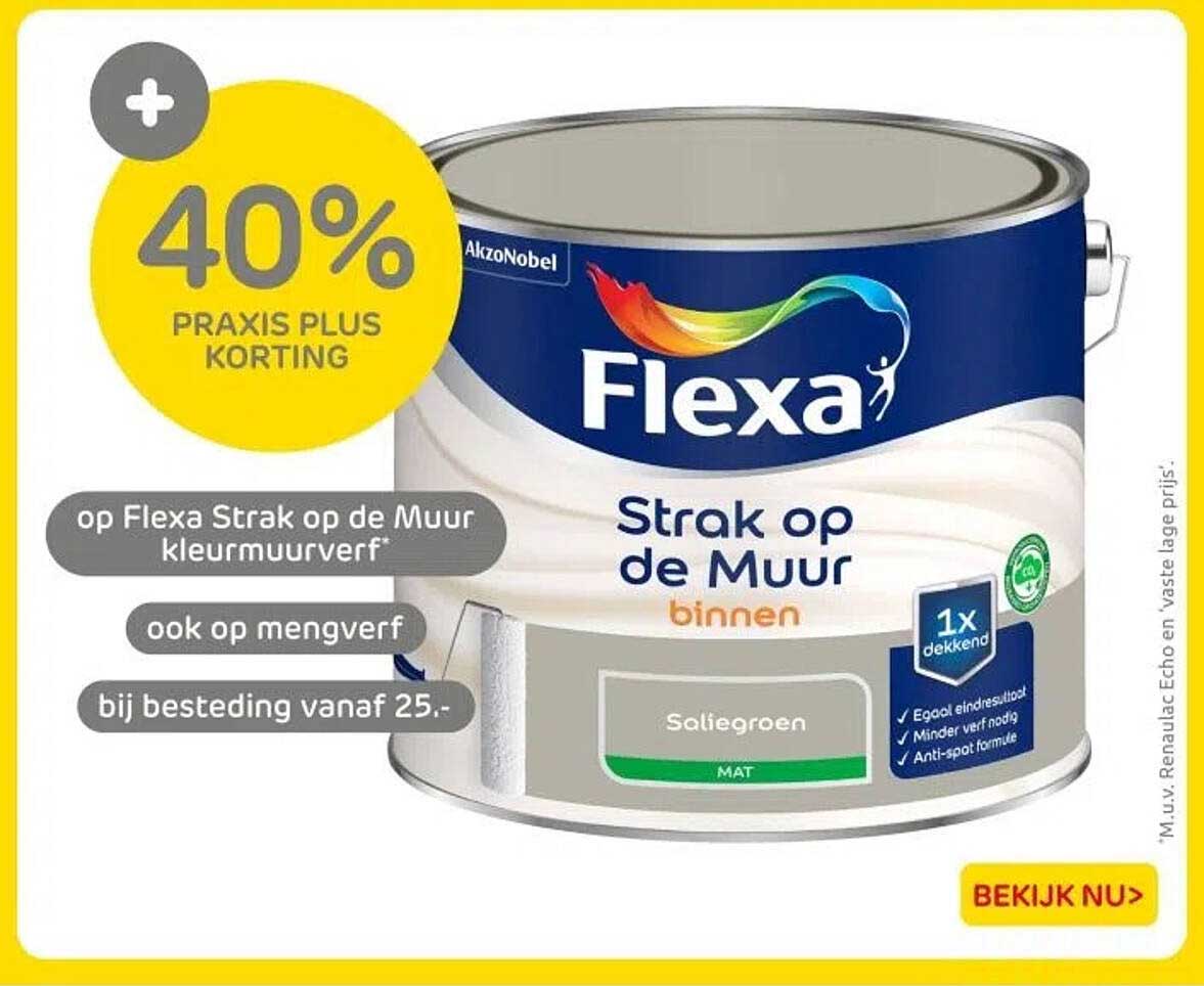 40% PRAKIS PLUS KORTING op Flexa Strak op de Muur kleurverf