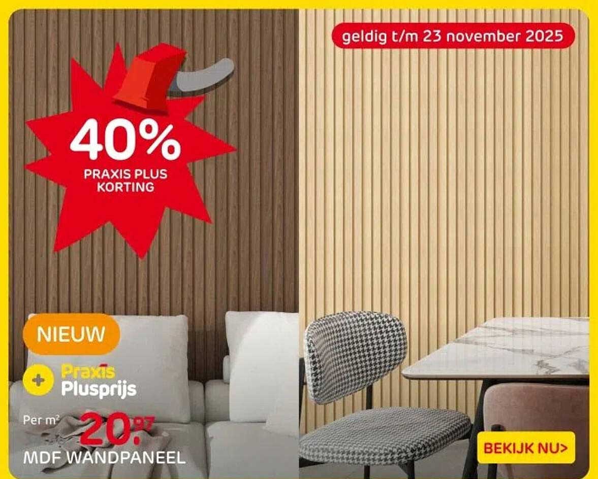40% PRAKTEK PLUS KORTING op MDF WANDPANEEL
