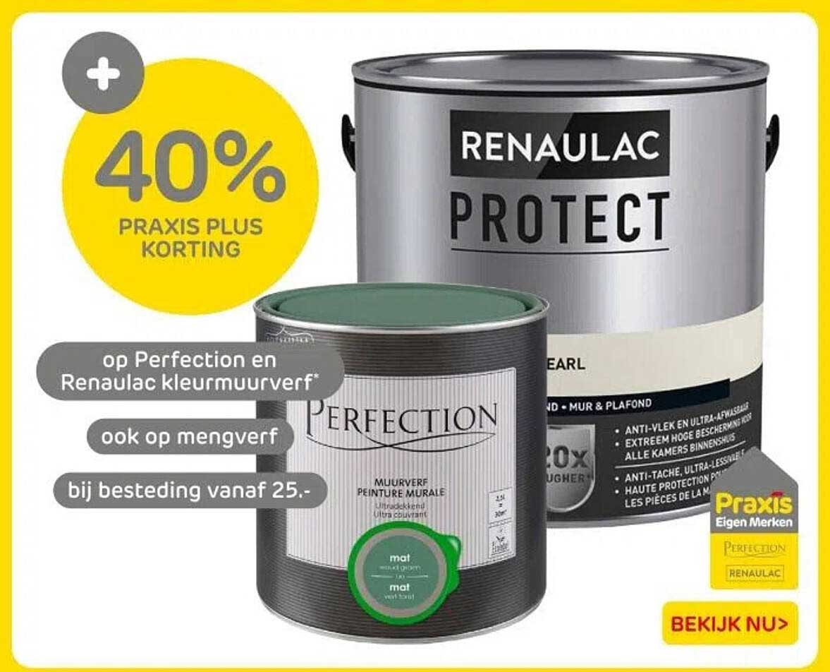 40% PRAKTIJK PLUS KORTING op Perfection en Renaualc kleurenverf