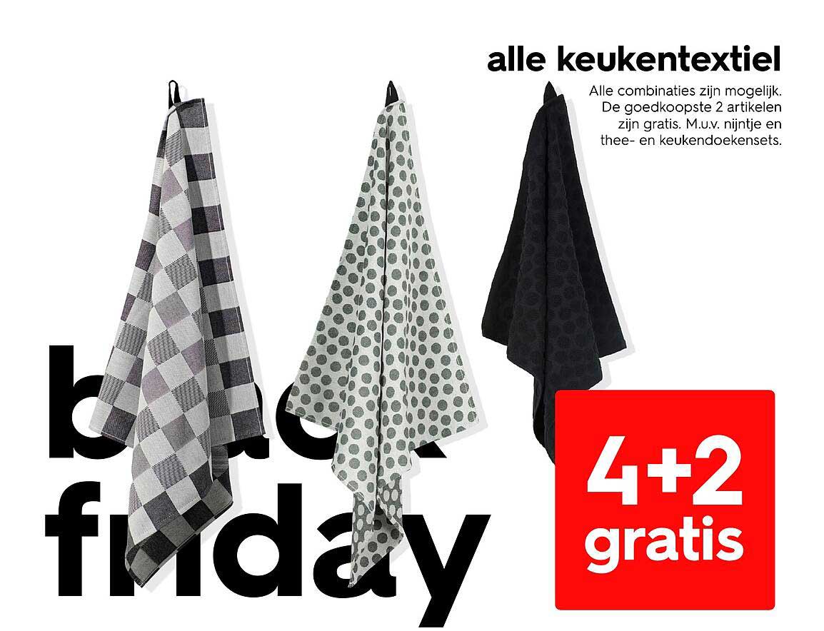4+2 gratis op alle keukentextiel