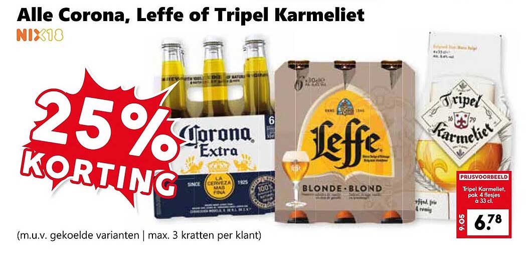 Alle Corona, Leffe of Tripel Karmeliet 25% KORTING