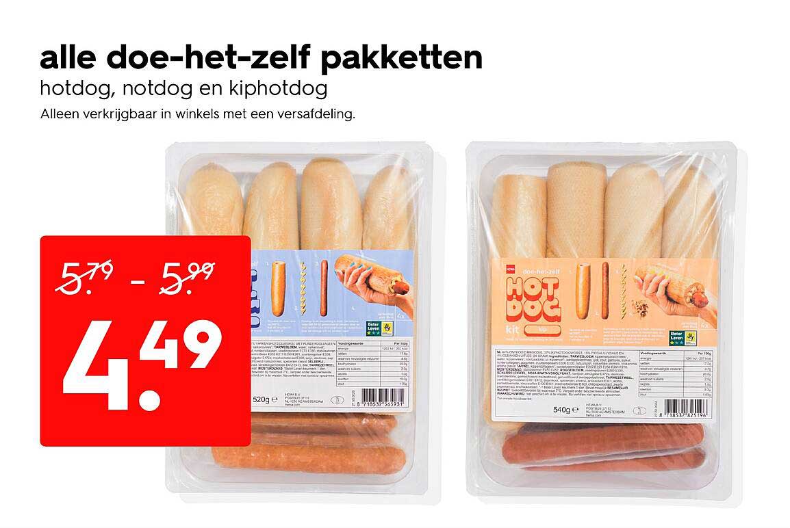 alle doe-het-zelf pakketten hotdog, notdog en kiphotdog