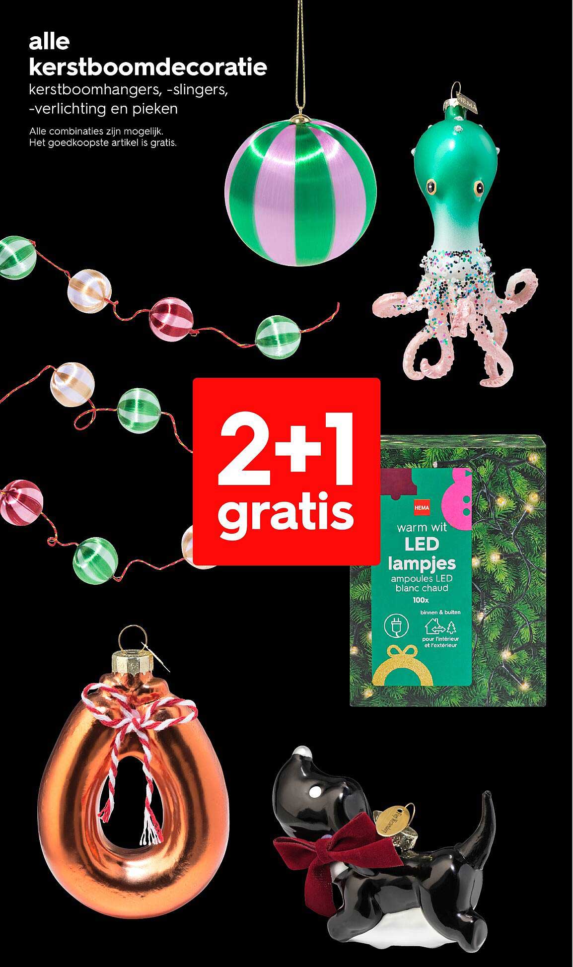 Alle kerstboomdecoratie 2+1 gratis