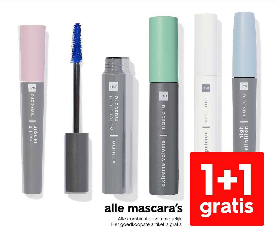 alle mascara’s 1+1 gratis