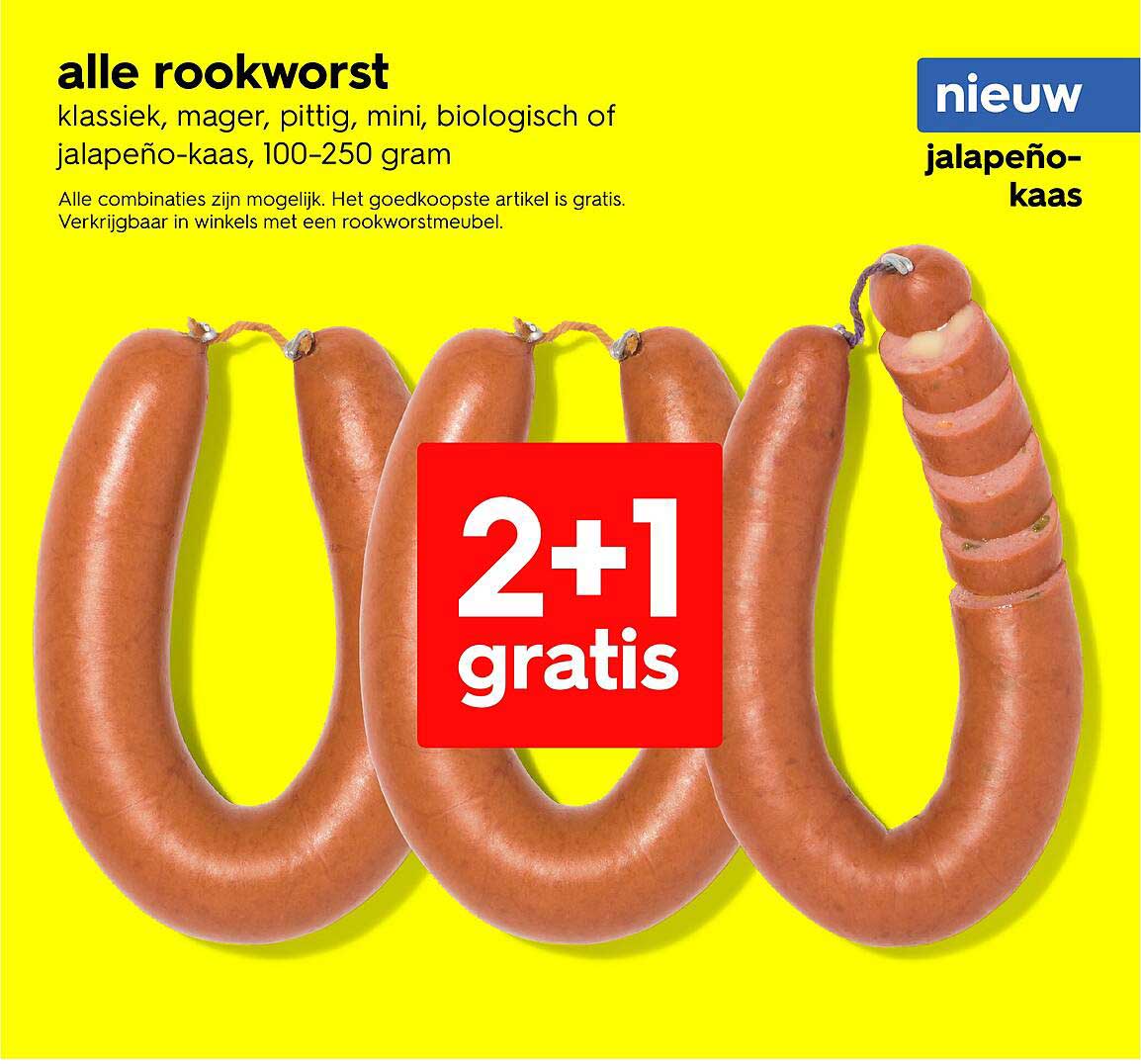 alle rookworst klassiek, mager, pittig, mini, biologisch of jalapeño-kaas, 100-250 gram