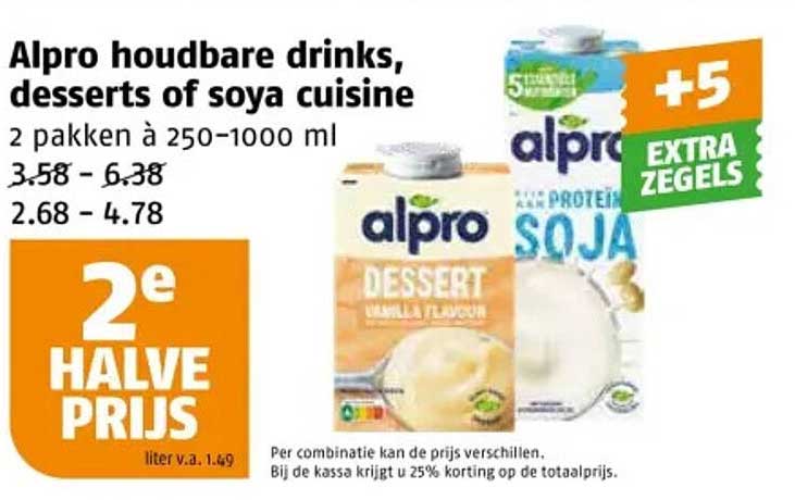 Alpro houdbare drinks, desserts of soya cuisine