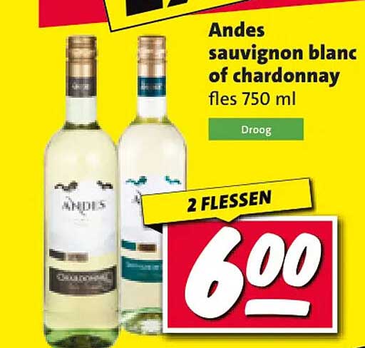 Andes sauvignon blanc of chardonnay fles 750 ml