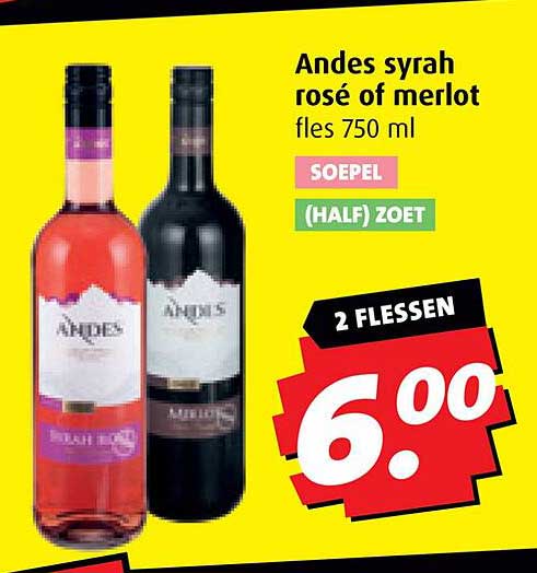 Andes syrah rosé of merlot fles 750 ml