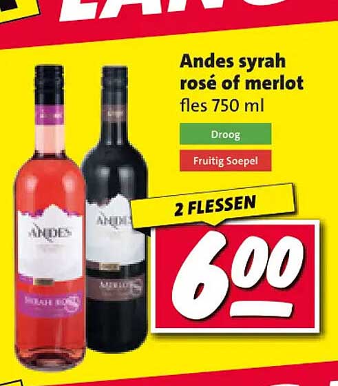 Andes syrah rosé of merlot fles 750 ml