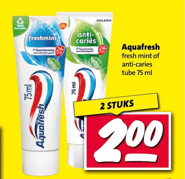 Aquafresh fresh mint of anti-caries tube 75 ml 2 STUKS