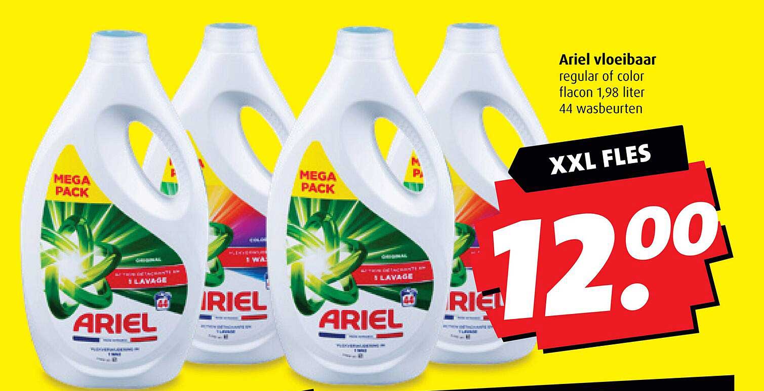 Ariel vloeibaar regular of color flacon 1,98 liter 44 wasbeurten