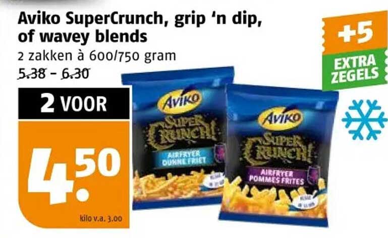 Aviko SuperCrunch, grip 'n dip, of wavey blends