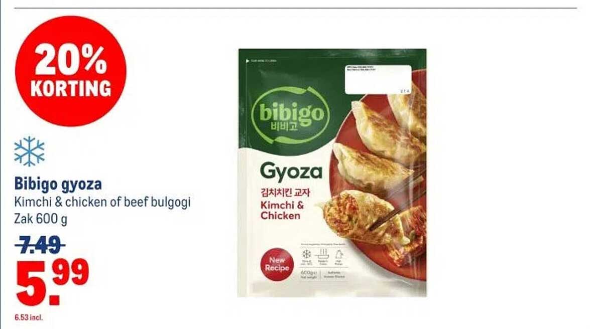 Bibigo gyoza Kimchi & chicken of beef bulgogi Zak 600 g