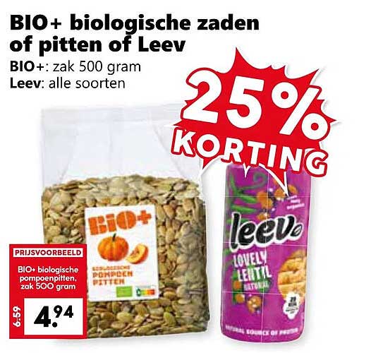 BIO+ biologische zaden of pitten of Leev