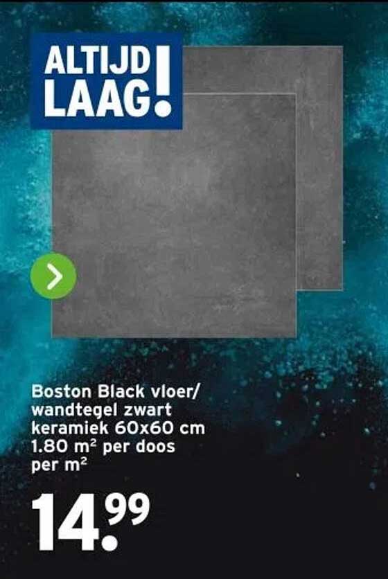 Boston Black vloer/wandtegel zwart keramiek 60x60 cm 1.80 m² per doos per m²