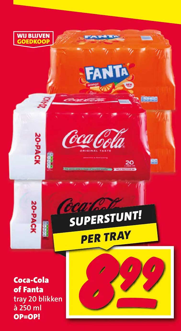 Coca-Cola of Fanta tray 20 blikken à 250 ml OP=OP!
