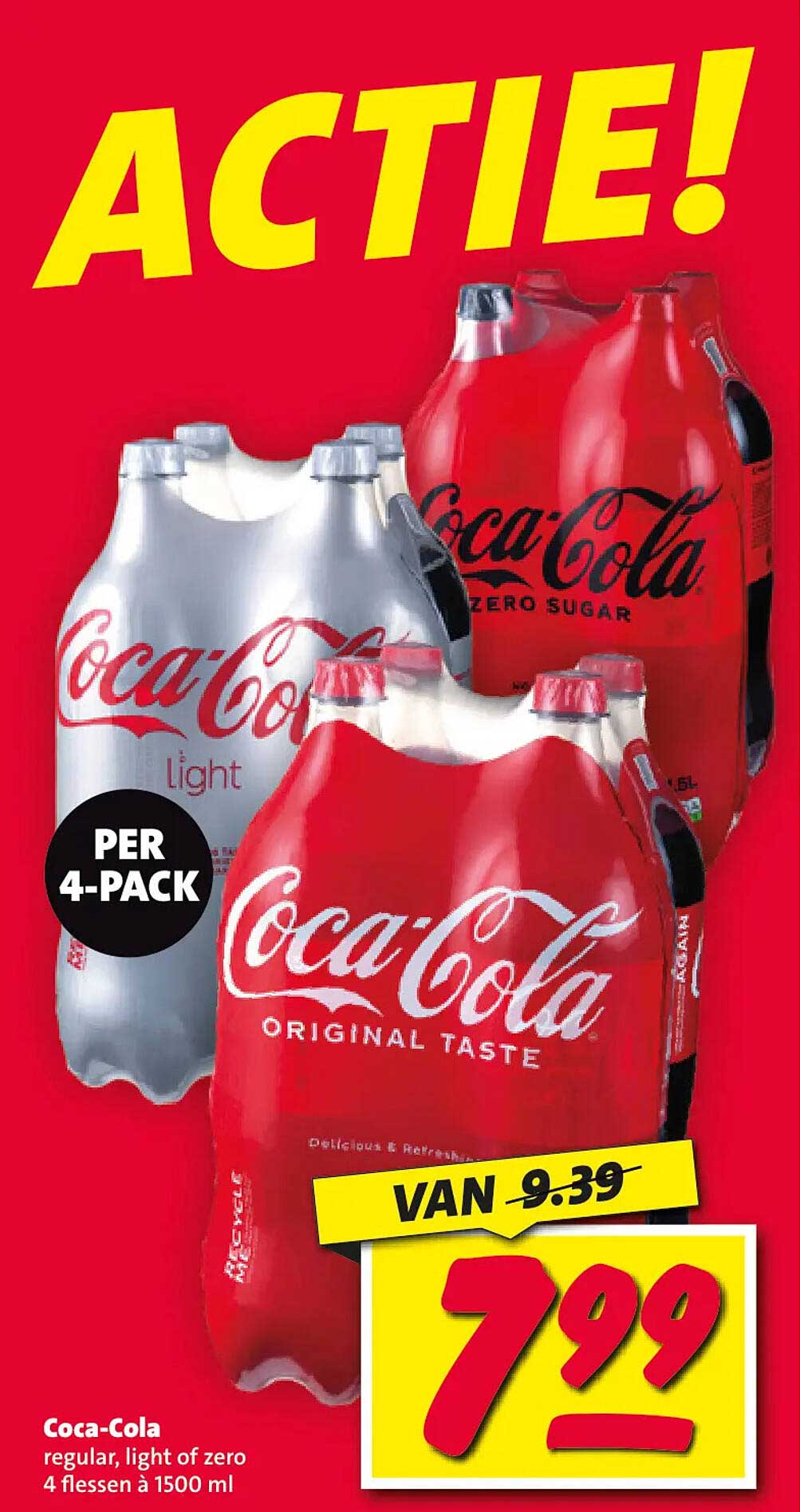 Coca-Cola regular, light of zero 4 flessen à 1500 ml