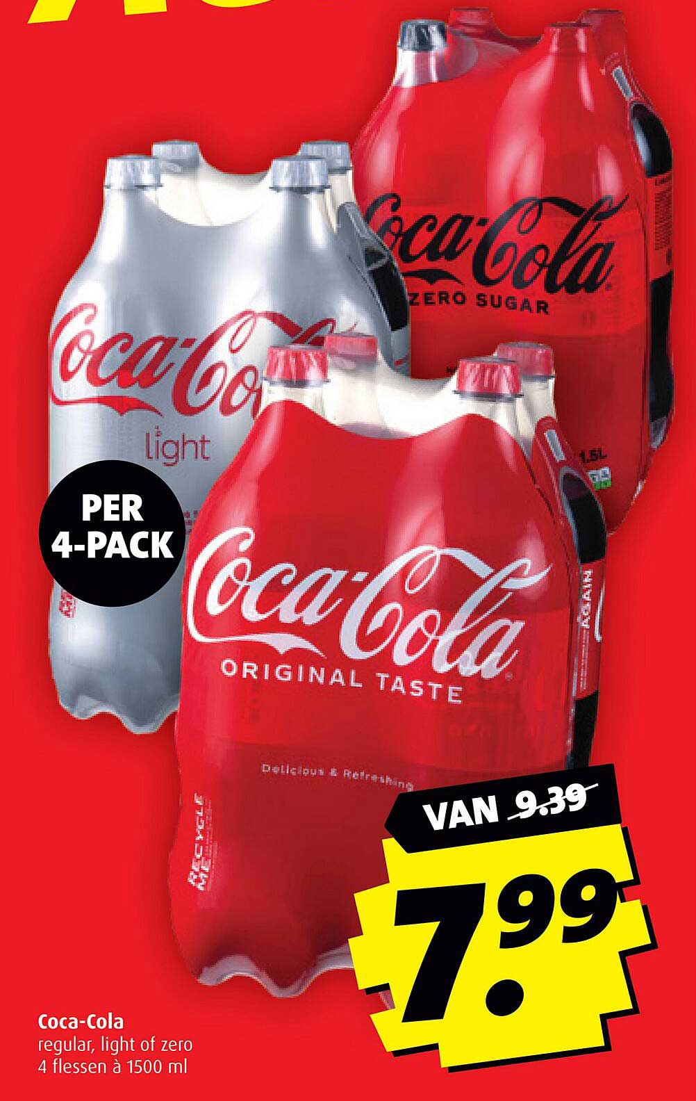 Coca-Cola regular, light of zero 4 flessen à 1500 ml